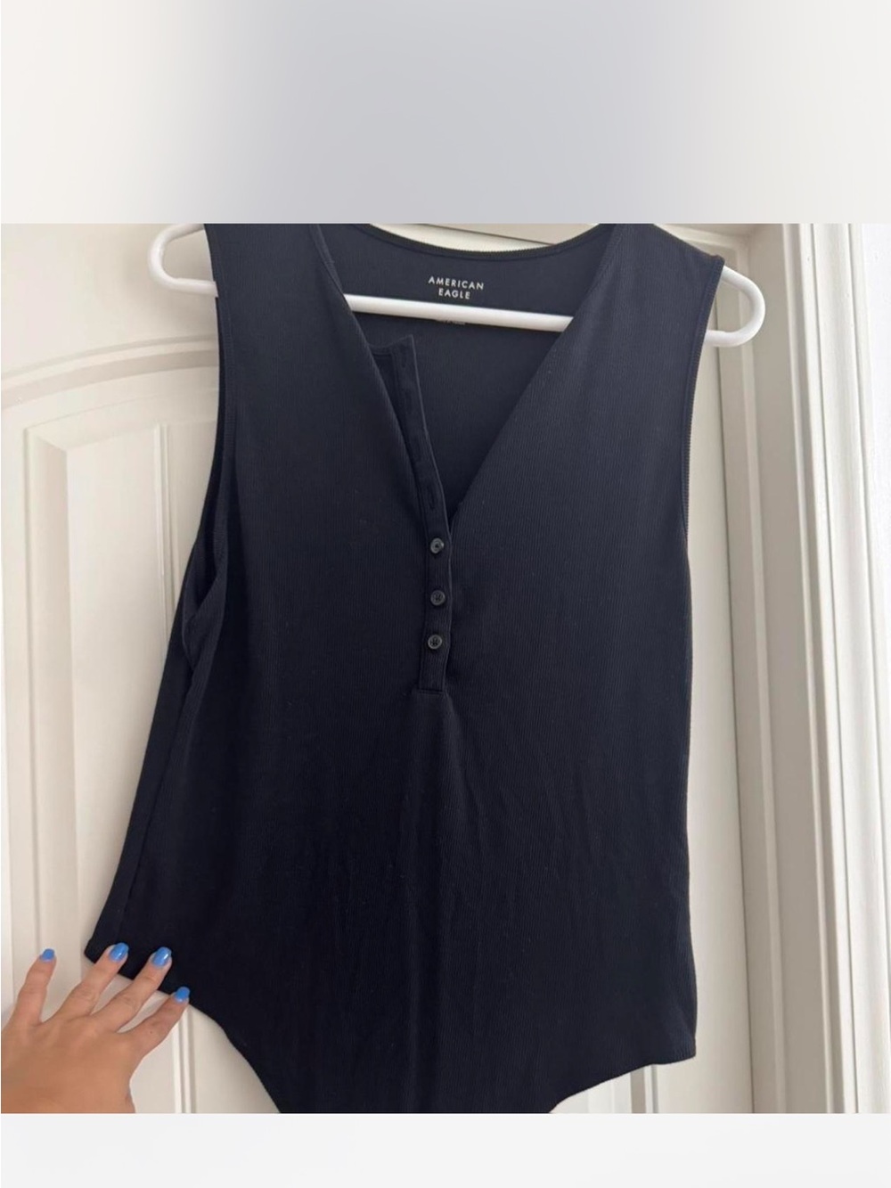 American Eagle Outfitters Black Sleeveless Henley Bodysuit - Button Placket